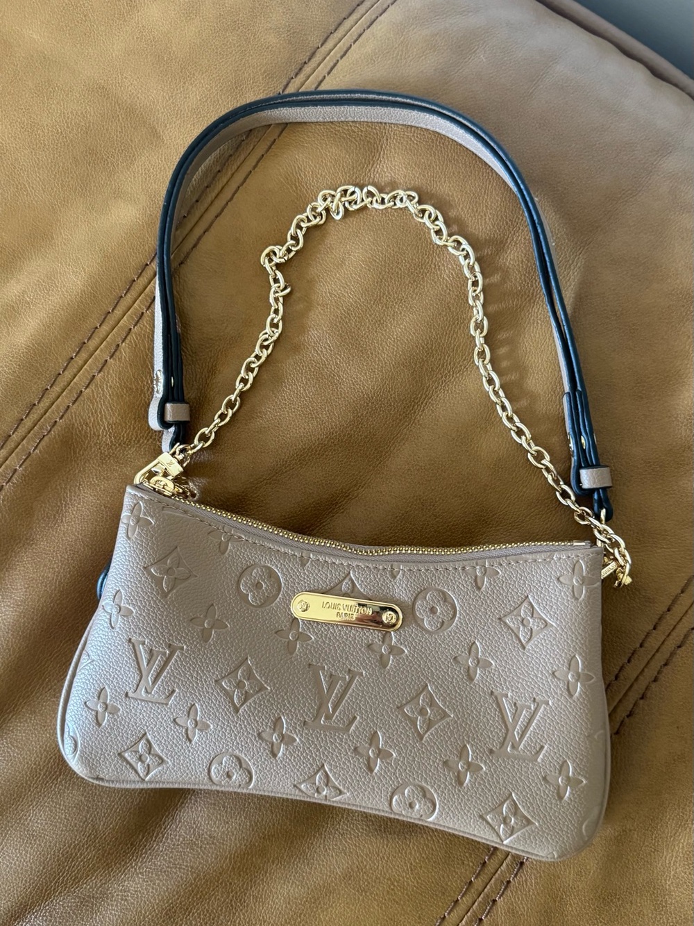 Louis Vuitton Taupe Embossed Monogram Shoulder Pochette with Gold Chain